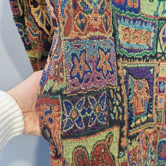 Vtg Tapestry Jacket Womens White Stag Sz 22W Patchwork Statement Beaded 90s - Picture 11 of 11